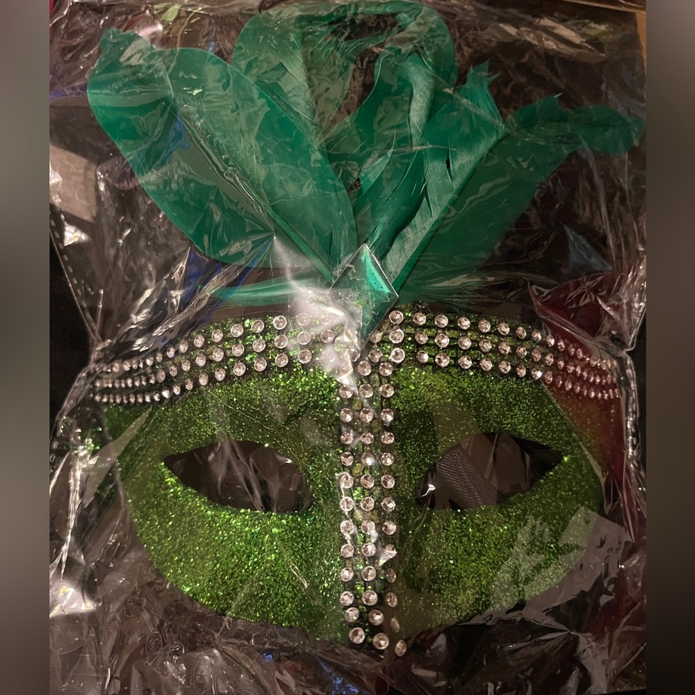Green Feathered Masquerade Mask